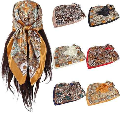 6 Pcs 35'' Large Square Head Scarf for Women Silk Like Lightweight Bandana Scarves in Saudi Arabia
