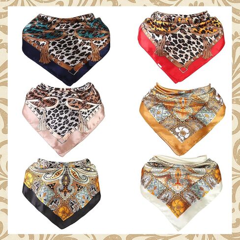 6 Pcs 35'' Large Square Head Scarf for Women Silk Like Lightweight Bandana Scarves in Saudi Arabia