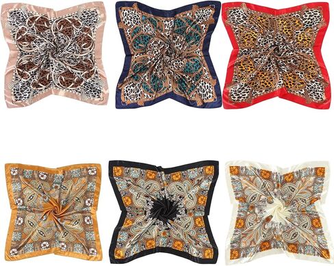 6 Pcs 35'' Large Square Head Scarf for Women Silk Like Lightweight Bandana Scarves in Saudi Arabia