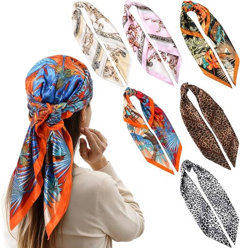 6 Pcs 35'' Large Square Head Scarf for Women Silk Like Lightweight Bandana Scarves in Saudi Arabia