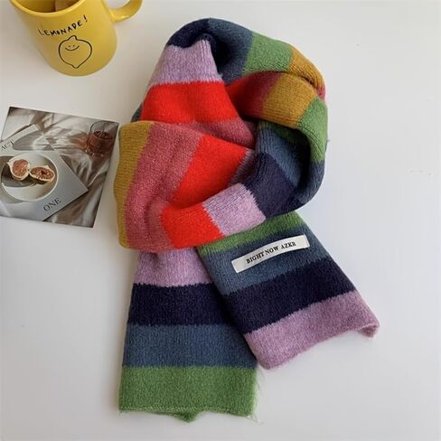 Fashion Rainbow Striped Scarf Winter Thick Knit Wool Scarves Holiday Gifts in Saudi Arabia