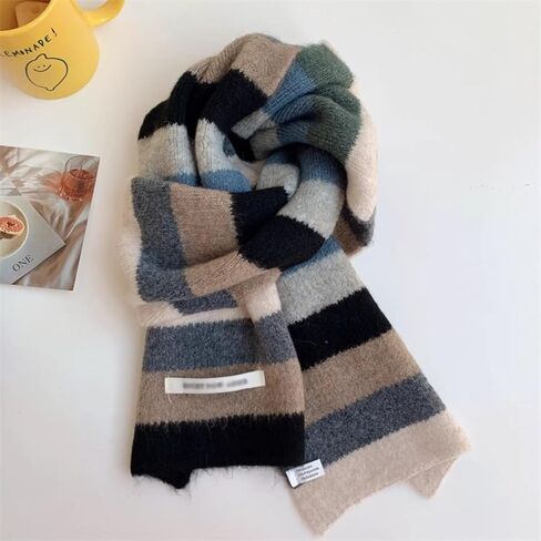 Fashion Rainbow Striped Scarf Winter Thick Knit Wool Scarves Holiday Gifts in Saudi Arabia