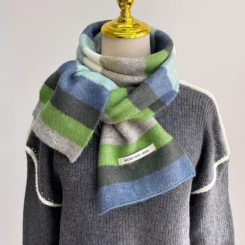 Fashion Rainbow Striped Scarf Winter Thick Knit Wool Scarves Holiday Gifts in Saudi Arabia