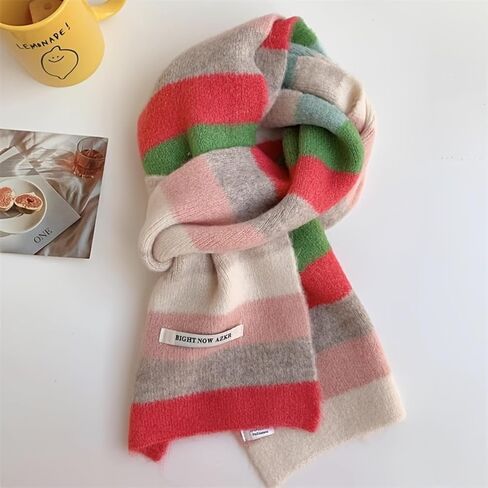 Fashion Rainbow Striped Scarf Winter Thick Knit Wool Scarves Holiday Gifts in Saudi Arabia