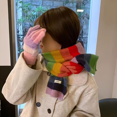 Fashion Rainbow Striped Scarf Winter Thick Knit Wool Scarves Holiday Gifts in Saudi Arabia