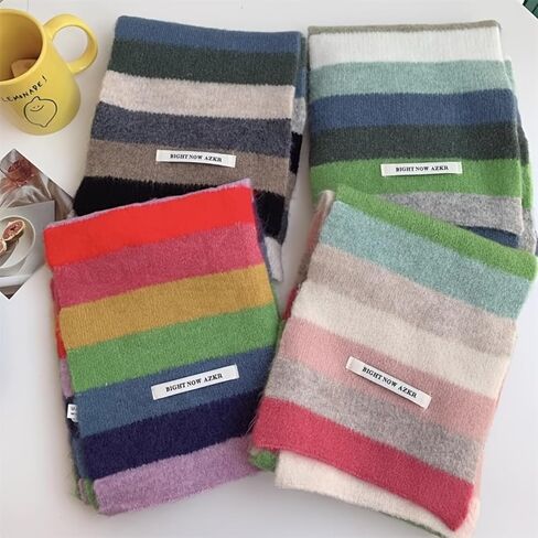 Fashion Rainbow Striped Scarf Winter Thick Knit Wool Scarves Holiday Gifts in Saudi Arabia
