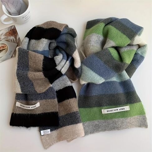 Fashion Rainbow Striped Scarf Winter Thick Knit Wool Scarves Holiday Gifts in Saudi Arabia