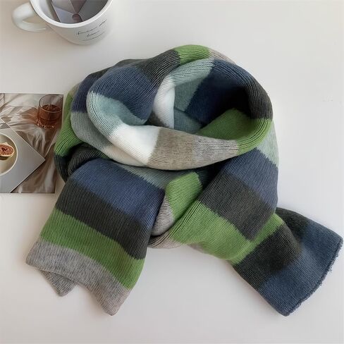 Fashion Rainbow Striped Scarf Winter Thick Knit Wool Scarves Holiday Gifts in Saudi Arabia