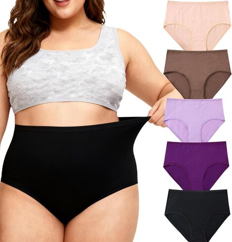 ملابس داخلية نسائية قطنية بمقاسات كبيرة XL-5XL متوسطة الخصر عالية التغطية كاملة سراويل نسائية 5 عبوات in Kuwait