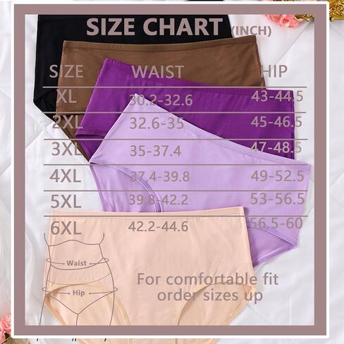 ملابس داخلية نسائية قطنية بمقاسات كبيرة XL-5XL متوسطة الخصر عالية التغطية كاملة سراويل نسائية 5 عبوات in Kuwait