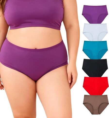 ملابس داخلية نسائية قطنية بمقاسات كبيرة XL-5XL متوسطة الخصر عالية التغطية كاملة سراويل نسائية 5 عبوات in Kuwait