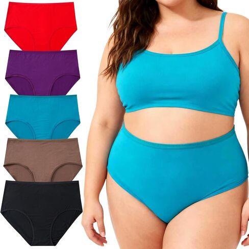 ملابس داخلية نسائية قطنية بمقاسات كبيرة XL-5XL متوسطة الخصر عالية التغطية كاملة سراويل نسائية 5 عبوات in Kuwait
