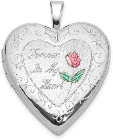 925 Sterling Silver Rh-plated Epoxy 20mm Forever In My Heart Rose Locket Charm Pendant for Women (L- 21 mm, W- 19.5 mm), AFJ-QG-QLS1124-MG in Saudi Arabia