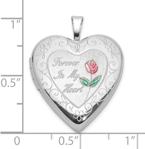 925 Sterling Silver Rh-plated Epoxy 20mm Forever In My Heart Rose Locket Charm Pendant for Women (L- 21 mm, W- 19.5 mm), AFJ-QG-QLS1124-MG in Saudi Arabia