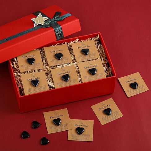 32 Pack Black Obsidian Heart Stone Valentine's Gift Sets Bulk 0.8 Inch 16 Pcs Crystal Gemstone Crystals Rock With16 Pcs Cards Valentine's Gifts for Men Women in Saudi Arabia