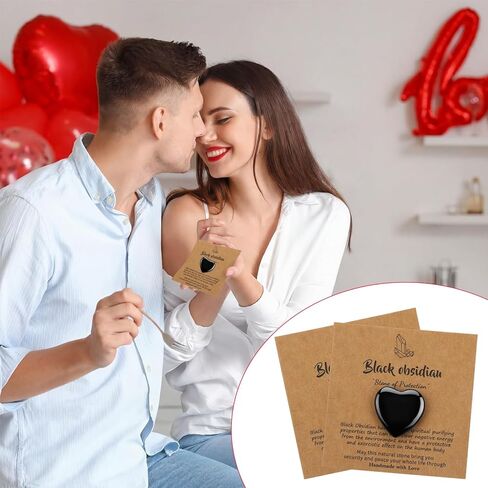 32 Pack Black Obsidian Heart Stone Valentine's Gift Sets Bulk 0.8 Inch 16 Pcs Crystal Gemstone Crystals Rock With16 Pcs Cards Valentine's Gifts for Men Women in Saudi Arabia