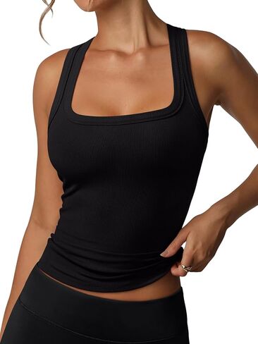 بلوزة REORIA بدون أكمام مع حمالة صدر مدمجة للنساء صيفية بدون أكمام ورقبة مربعة غير رسمية مضلعة أساسية 2026 in Kuwait