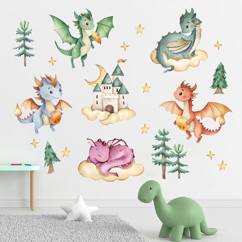 Yovkky Baby Dinosaur Wall Decals Stickers, Dino Volcano Cave Neutral Nursery Toddler Playroom Decor, Kids Room Home Decorations Girls Boys Bedroom Classroom Daycare Art in Saudi Arabia