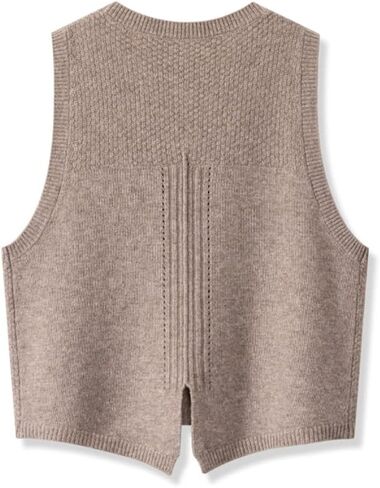 100% Cashmere Women's Solid Knitted Sweater Vest Short Sleeveless Pullover Sweater Slit Back (Beige L) in Saudi Arabia