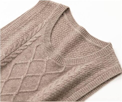 100% Cashmere Women's Solid Knitted Sweater Vest Short Sleeveless Pullover Sweater Slit Back (Beige L) in Saudi Arabia