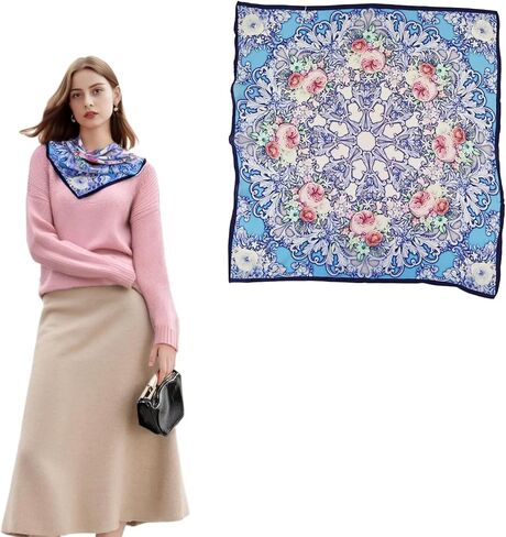 100% Mulberry Silk 21“ Square Scarf for Women，Luxury Fashion Bandana, Lightweight Head Wrap & Neck Scarf Accessory in Saudi Arabia