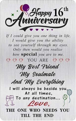 Alotozo 16th Anniversary Engraved Gifts, Happy 16 Years Wedding Anniversary Wallet Card Gift for Husband Him Her Wife Men in Saudi Arabia