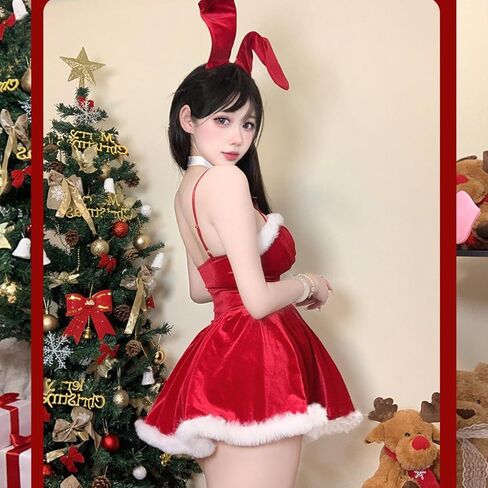 Sexy Christmas Lingerie Red Bunny Cosplay Santa Babydoll Mrs Claus Costume For Women in Saudi Arabia