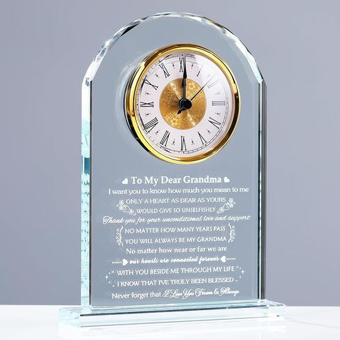 Glass Clock Gifts for Grandma from Grandkids, Birthday Gifts for Grandma from Granddaughter, to My Grandmother Glass Keepsake Great Grandma Gifts Idea on Mothers Day Christmas Valentine in Saudi Arabia