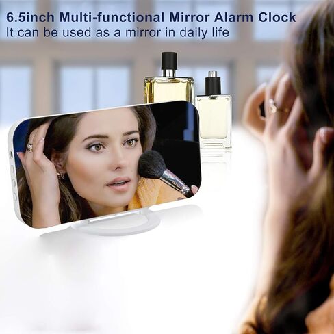 Slim Digital Mirror Aesthetic Alarm Clock for Bedrooms Desk Decor - Plug in Electric Big LED Modern Small Clock for Office Living Room, 3 Levels Brightness, White in Saudi Arabia