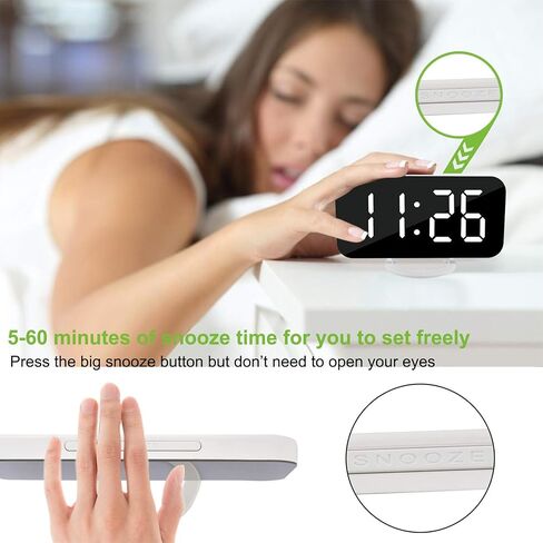 Slim Digital Mirror Aesthetic Alarm Clock for Bedrooms Desk Decor - Plug in Electric Big LED Modern Small Clock for Office Living Room, 3 Levels Brightness, White in Saudi Arabia
