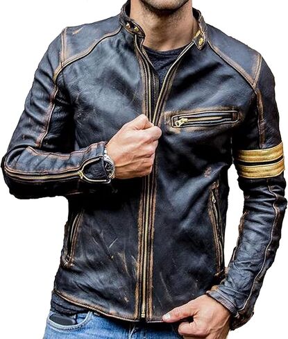 Mens Vintage Cafe Racer Distressed Biker Leather Jacket | Motorcycle Leather Jacket for Men in Saudi Arabia