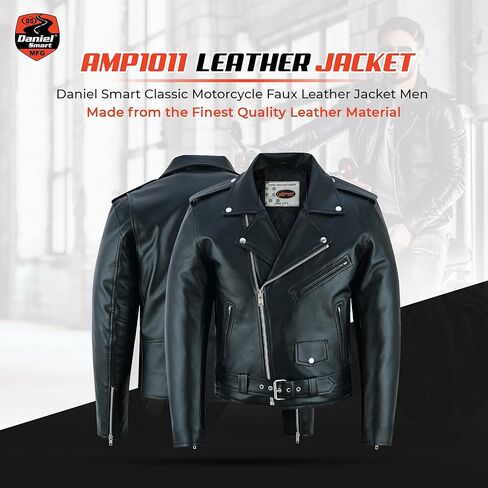 Daniel Smart Men Motorcycle Faux Leather Jacket - Black Economy Zip Up Moto Biker Jacket with Plain Side and Multiple Pockets in Saudi Arabia