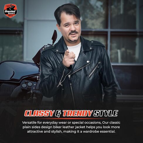Daniel Smart Men Motorcycle Faux Leather Jacket - Black Economy Zip Up Moto Biker Jacket with Plain Side and Multiple Pockets in Saudi Arabia