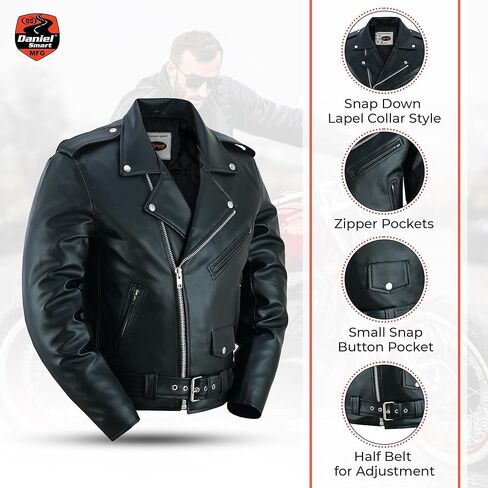 Daniel Smart Men Motorcycle Faux Leather Jacket - Black Economy Zip Up Moto Biker Jacket with Plain Side and Multiple Pockets in Saudi Arabia