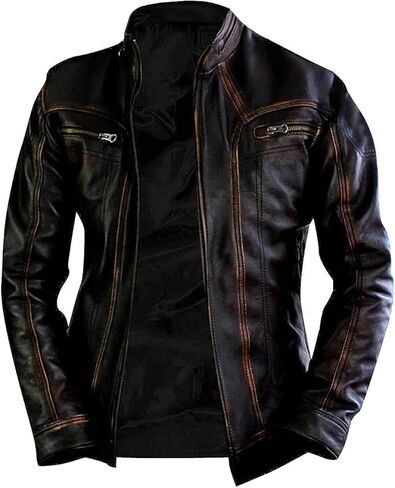 Mens Café Racer Leather Jacket - Genuine Lambskin Leather Biker Style Mens Vintage Motorcycle Jacket in Saudi Arabia