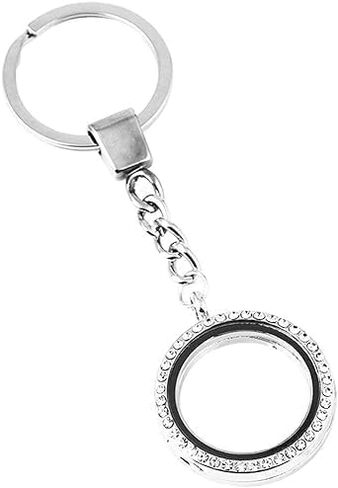 Silver Crystal Round Floating Glass Locket Memory Keyring Charm Comfortable and Environmentally Necklaces Bridal Wedding Bouquet Charms for Photo and Decoration in Saudi Arabia