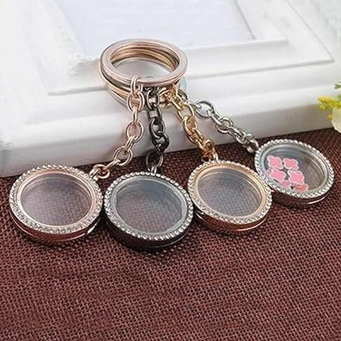 Silver Crystal Round Floating Glass Locket Memory Keyring Charm Comfortable and Environmentally Necklaces Bridal Wedding Bouquet Charms for Photo and Decoration in Saudi Arabia