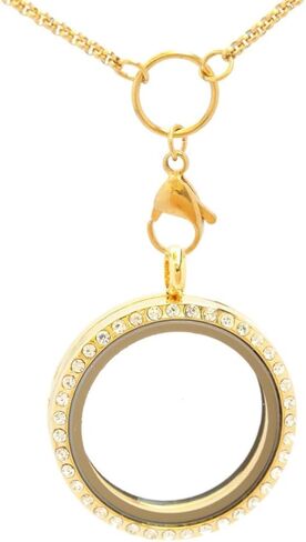 Big Round Sparkle Goldtone Floating Locket 31 Inch Necklace in Saudi Arabia