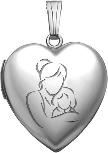 PicturesOnGold.com Sterling Silver Mom and Daughter Heart Locket - 3/4 Inch X 3/4 Inch with Engraving in Saudi Arabia