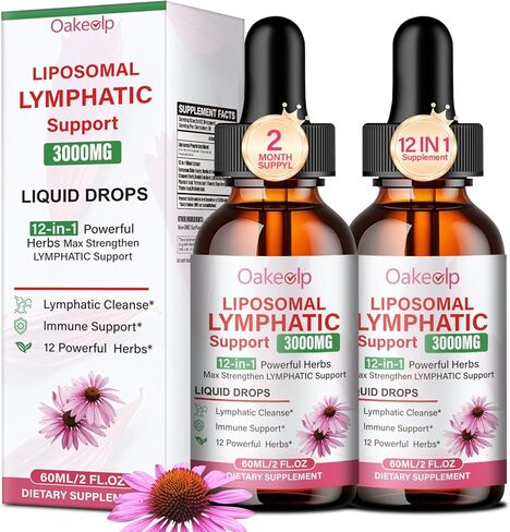 2 Pack Extra Powerful 3000MG Liposomal Lymphatic Drainage Drops-12 in 1 Organic Lymphatic Drainage Supplement with Burdock Root, Echinacea, Elderberry, Calendula Flower Etc for Supports Lymphatic in Saudi Arabia