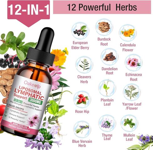2 Pack Extra Powerful 3000MG Liposomal Lymphatic Drainage Drops-12 in 1 Organic Lymphatic Drainage Supplement with Burdock Root, Echinacea, Elderberry, Calendula Flower Etc for Supports Lymphatic in Saudi Arabia