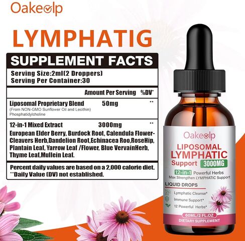 2 Pack Extra Powerful 3000MG Liposomal Lymphatic Drainage Drops-12 in 1 Organic Lymphatic Drainage Supplement with Burdock Root, Echinacea, Elderberry, Calendula Flower Etc for Supports Lymphatic in Saudi Arabia