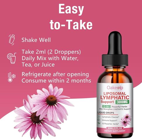 2 Pack Extra Powerful 3000MG Liposomal Lymphatic Drainage Drops-12 in 1 Organic Lymphatic Drainage Supplement with Burdock Root, Echinacea, Elderberry, Calendula Flower Etc for Supports Lymphatic in Saudi Arabia