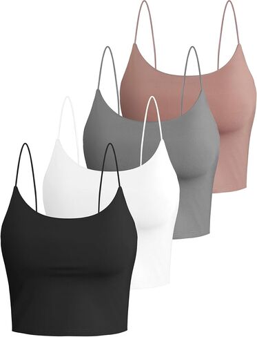 Buauty 4 Packs Crop Tops Spaghetti Strap Tank Tops for Women, Basic cami Crop Tank top Double Lined Camisole Tops, Thin Strap Bralette Tank Tops for Women Black+White+Grey+Brown, XL in Saudi Arabia