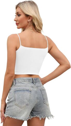 Buauty 4 Packs Crop Tops Spaghetti Strap Tank Tops for Women, Basic cami Crop Tank top Double Lined Camisole Tops, Thin Strap Bralette Tank Tops for Women Black+White+Grey+Brown, XL in Saudi Arabia