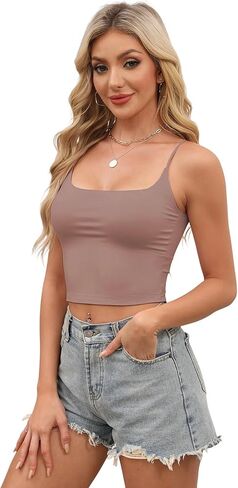 Buauty 4 Packs Crop Tops Spaghetti Strap Tank Tops for Women, Basic cami Crop Tank top Double Lined Camisole Tops, Thin Strap Bralette Tank Tops for Women Black+White+Grey+Brown, XL in Saudi Arabia