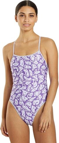 Nike Women's HydraStrong Multi Print Reversible Tie Back One Piece Swimsuit Oxygen Purple in Saudi Arabia