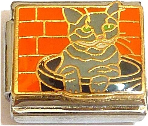 NewCharms Gray Cat In Bowl Italian Charm in Saudi Arabia