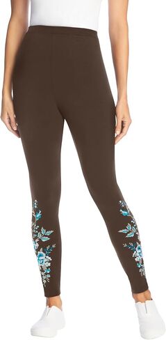 Woman Within Plus Size Stretch-Cotton Knit Pull-On Embroidered Leggings in Saudi Arabia
