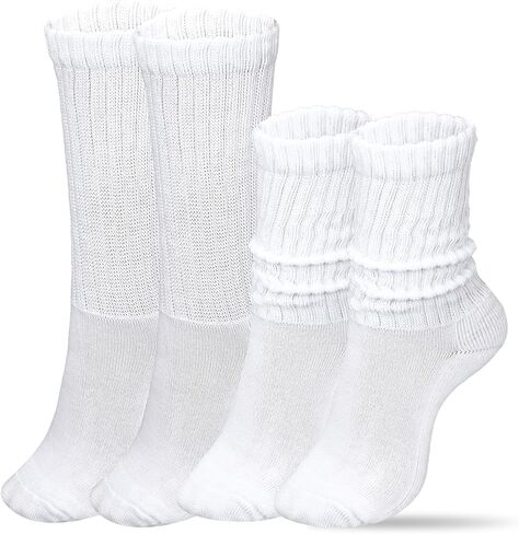 Womens White Crew Socks White Scrunch Socks Cotton Retro Casual Scrunched Tube Sock Ribbed Cozy Slouchy Socks in Kuwait